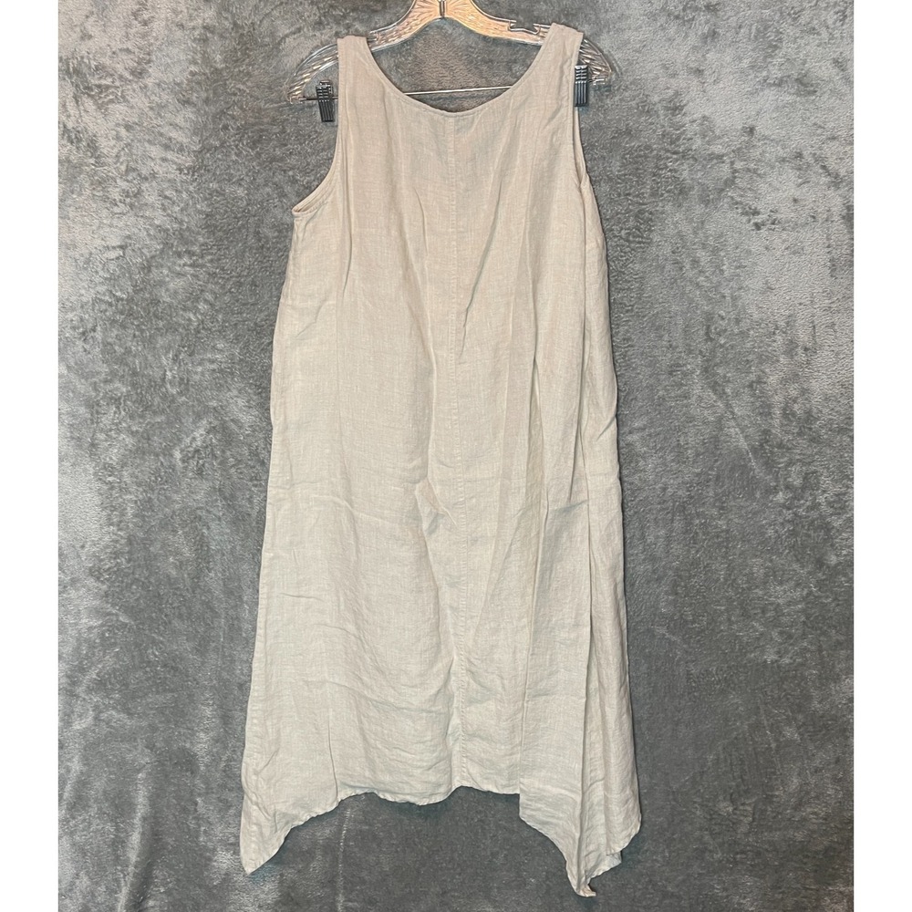 Jones New York Women Linen Midi Maxi Dress XL Cream Neutral Lagenlook Minimalist - Picture 2 of 9
